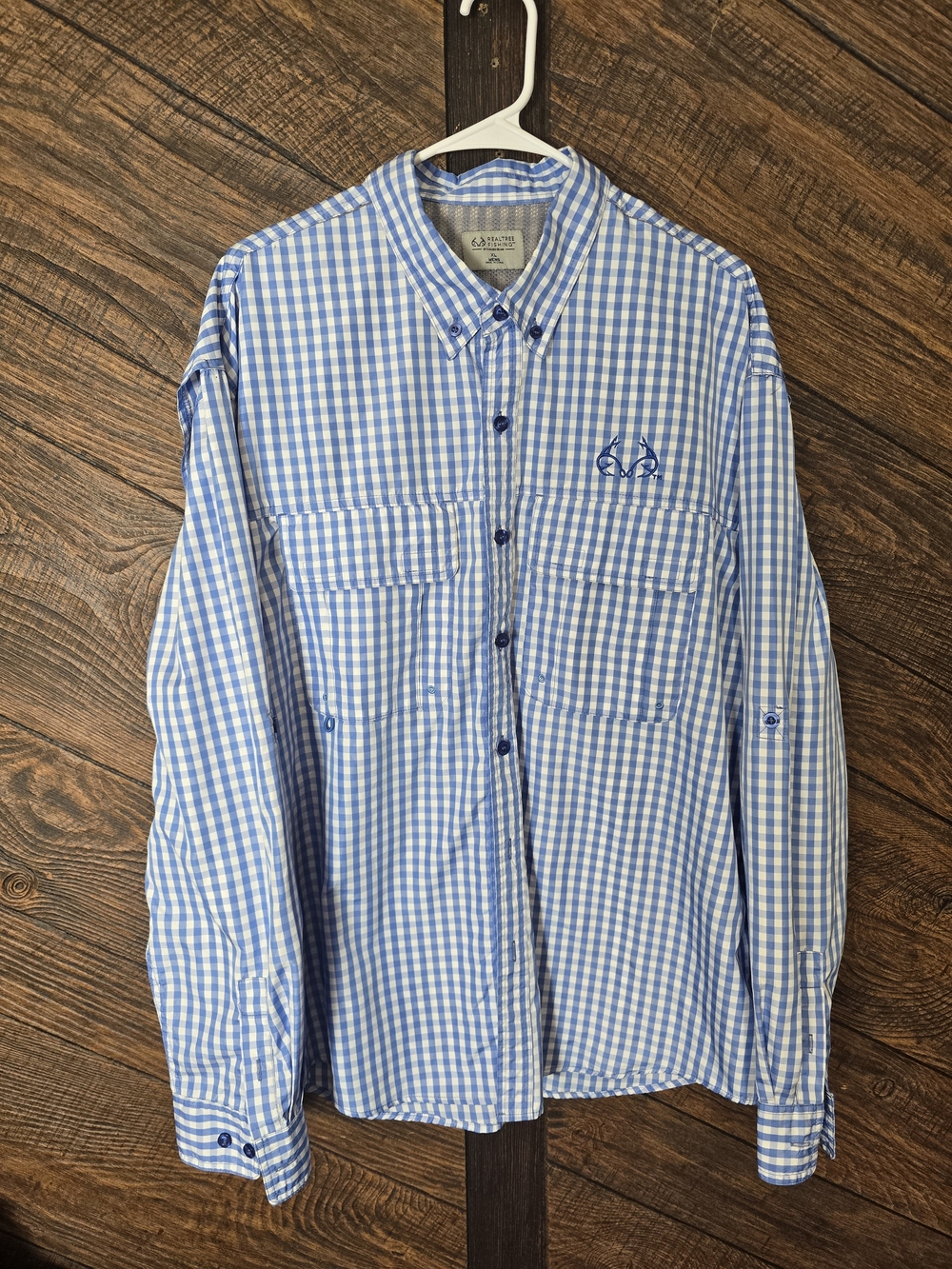 Men's Light Blue & White Realtree Fishing Button-Down Shirt XL Lightweight